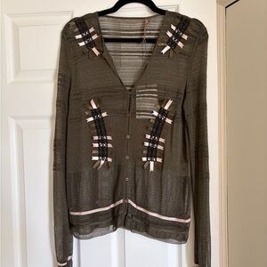 John Galliano Khaki Cardigan with Ribbon Accents